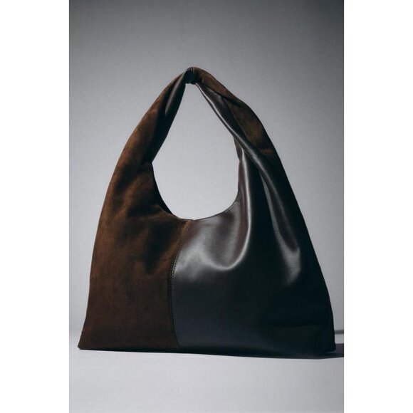 ZARA CONTRAST LEATHER SHOULDER BAG - Picture 1 of 7
